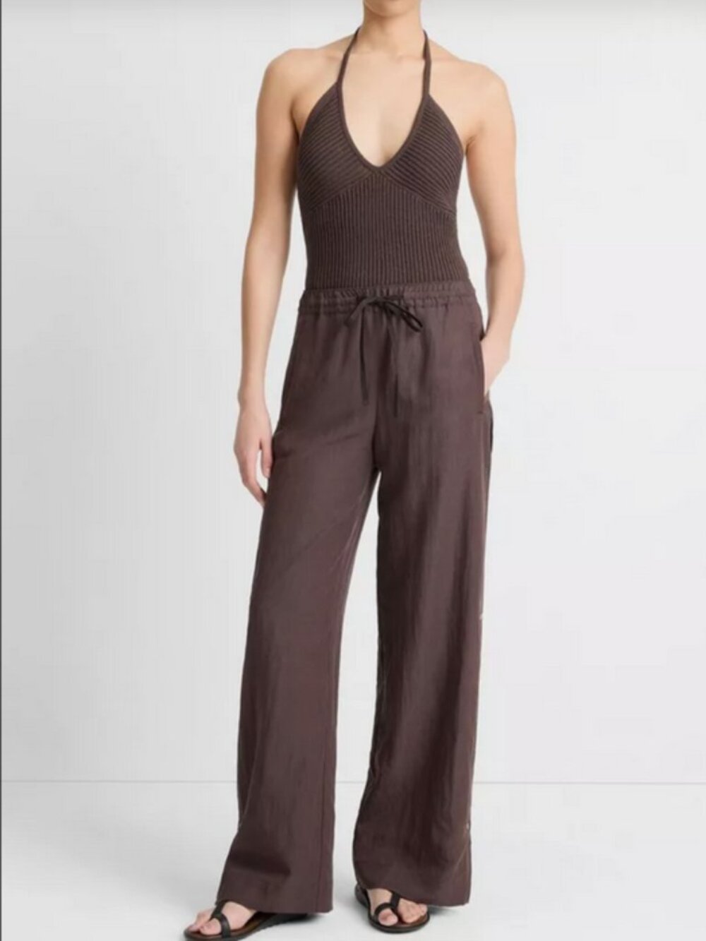 VINCE Side Snap Pull-On Pant - Dark Coffee